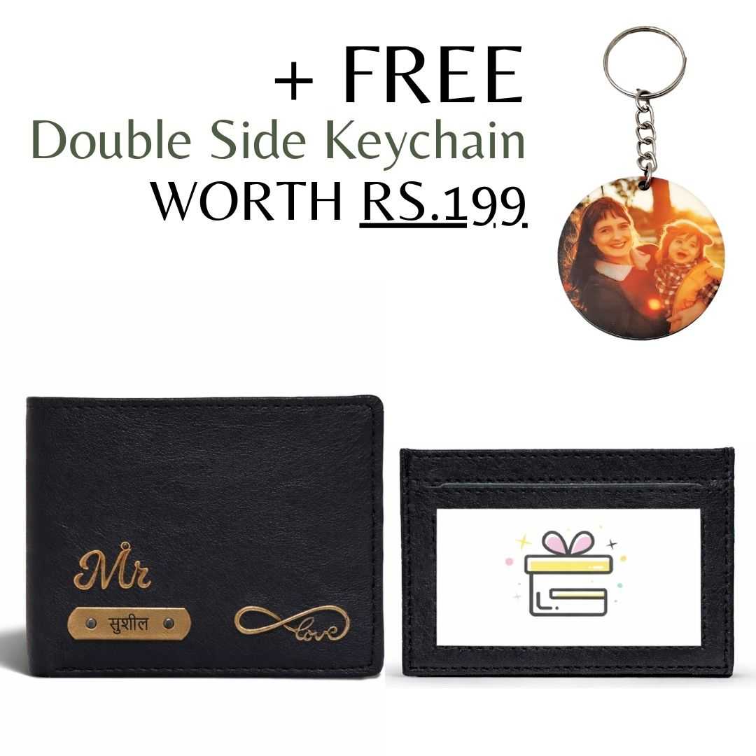 Personalized RFID Protected Chain Wallet with Card Holder - Black