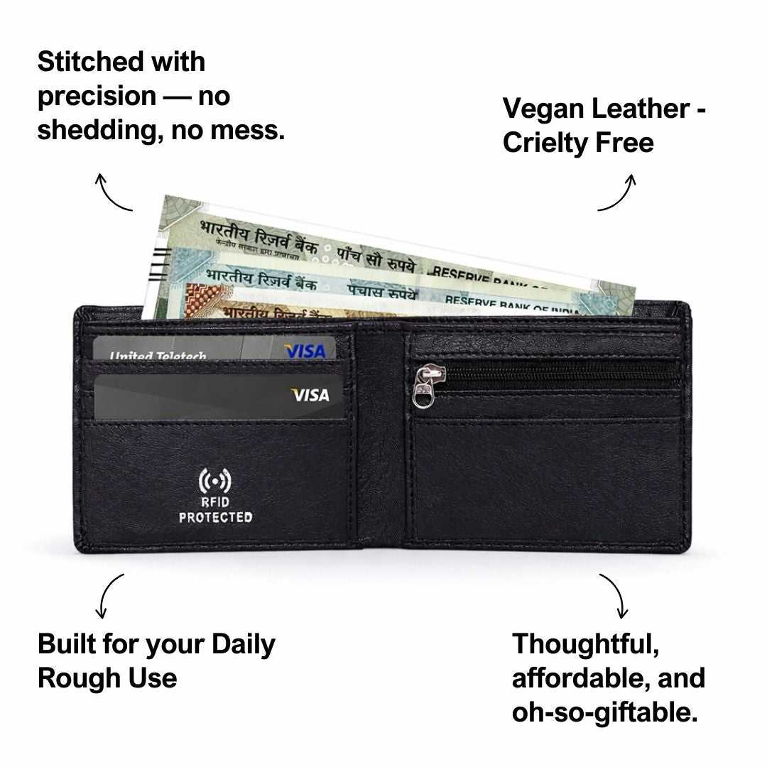 Personalized RFID Protected Chain Wallet with Card Holder - Black