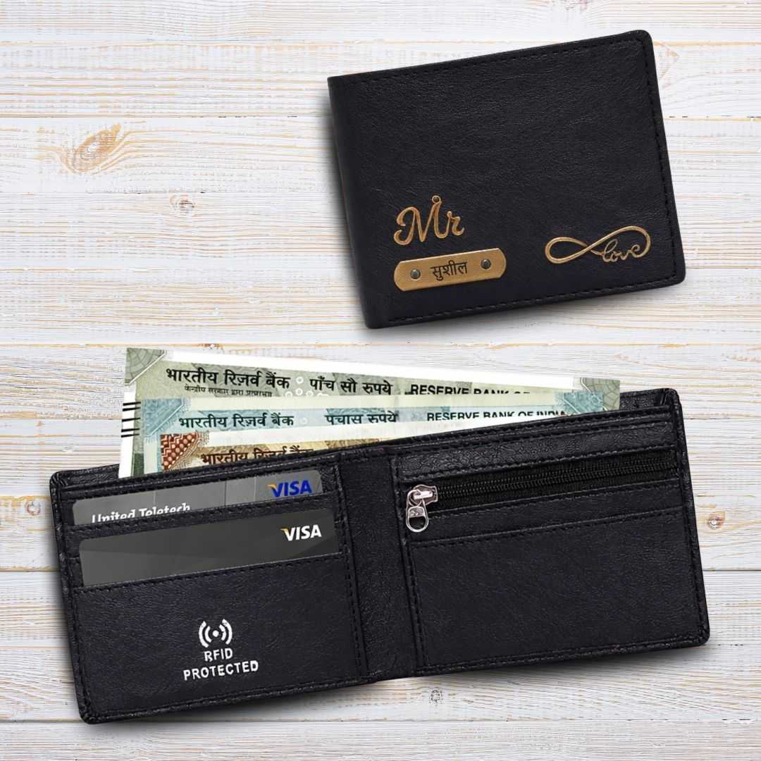 Personalized RFID Protected Chain Wallet with Card Holder - Black
