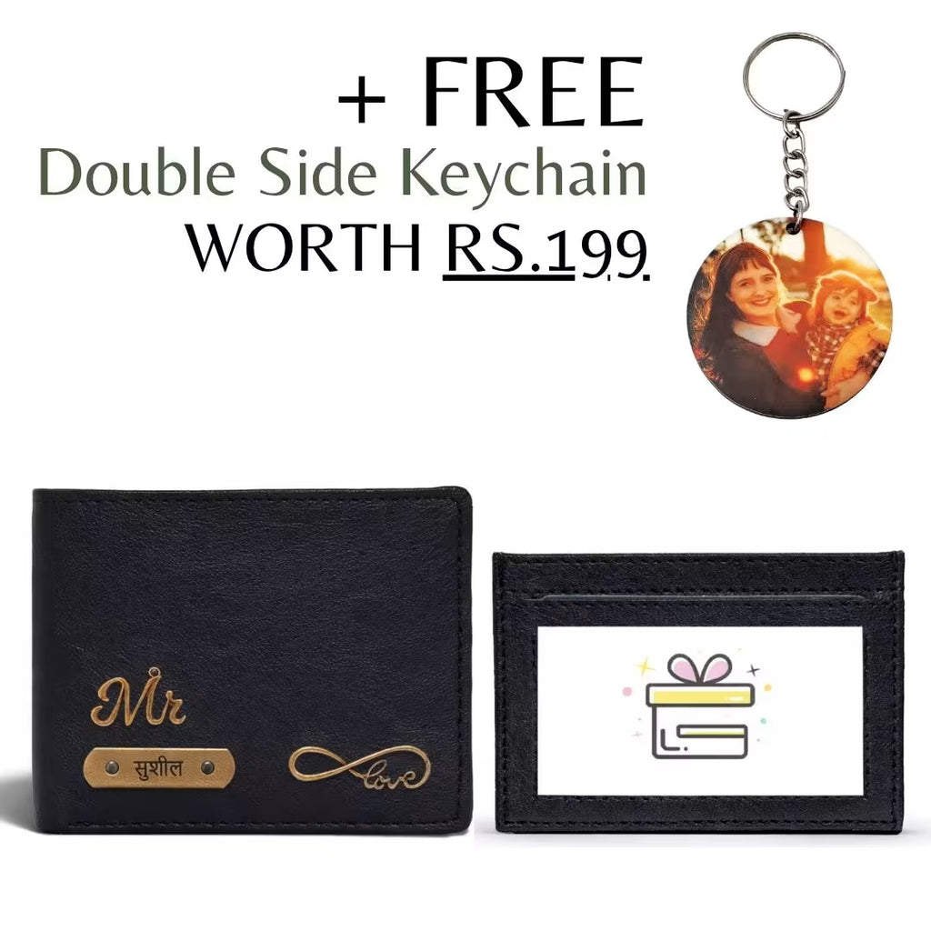 Personalized RFID Protected Chain Wallet with Card Holder - Black
