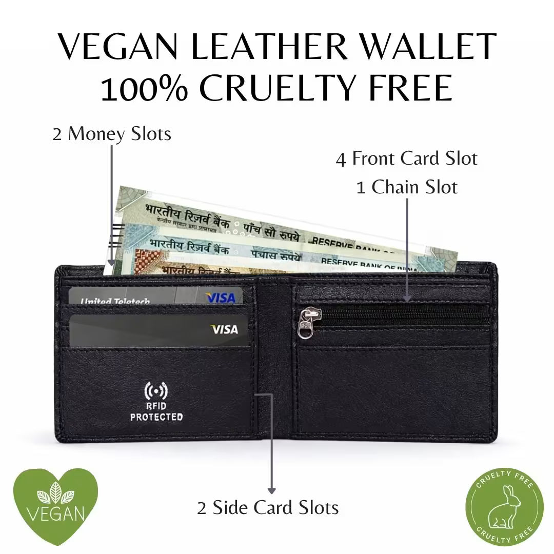 Personalized RFID Protected Chain Wallet with Card Holder - Black