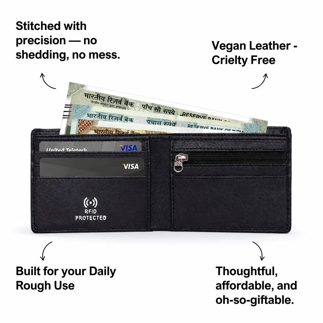 Personalized RFID Protected Chain Wallet with Card Holder - Black