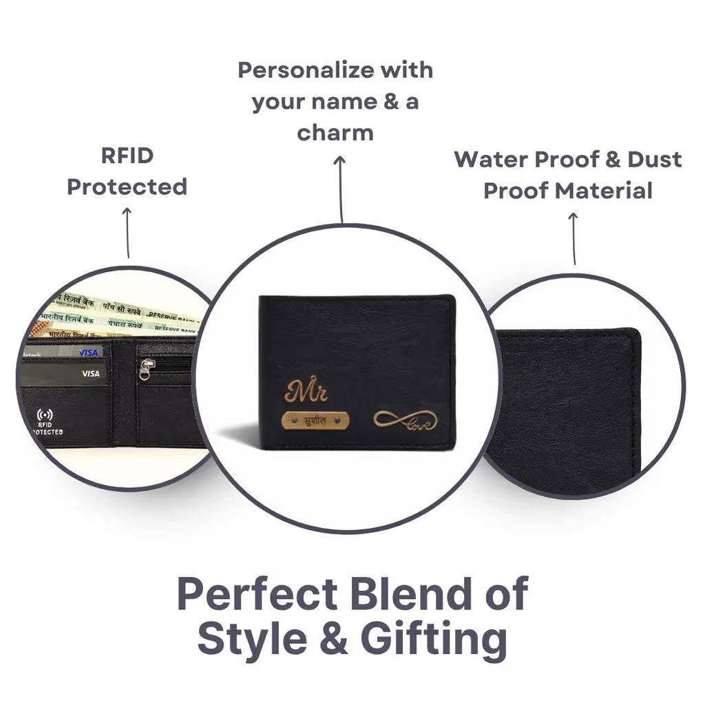 Personalized RFID Protected Chain Wallet with Card Holder - Black