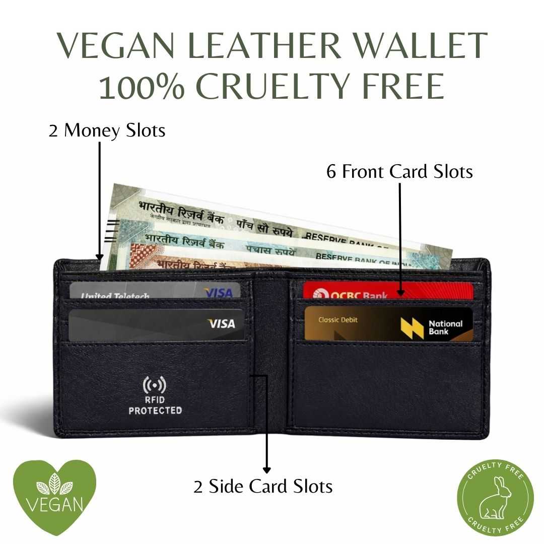 Personalized RFID Protected Vegan Leather for Men Wallet - Black