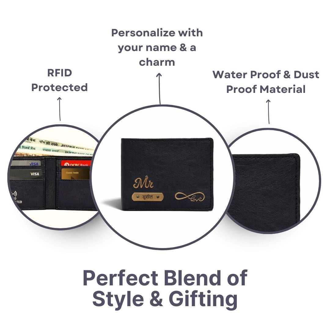 Personalized RFID Protected Vegan Leather for Men Wallet - Black