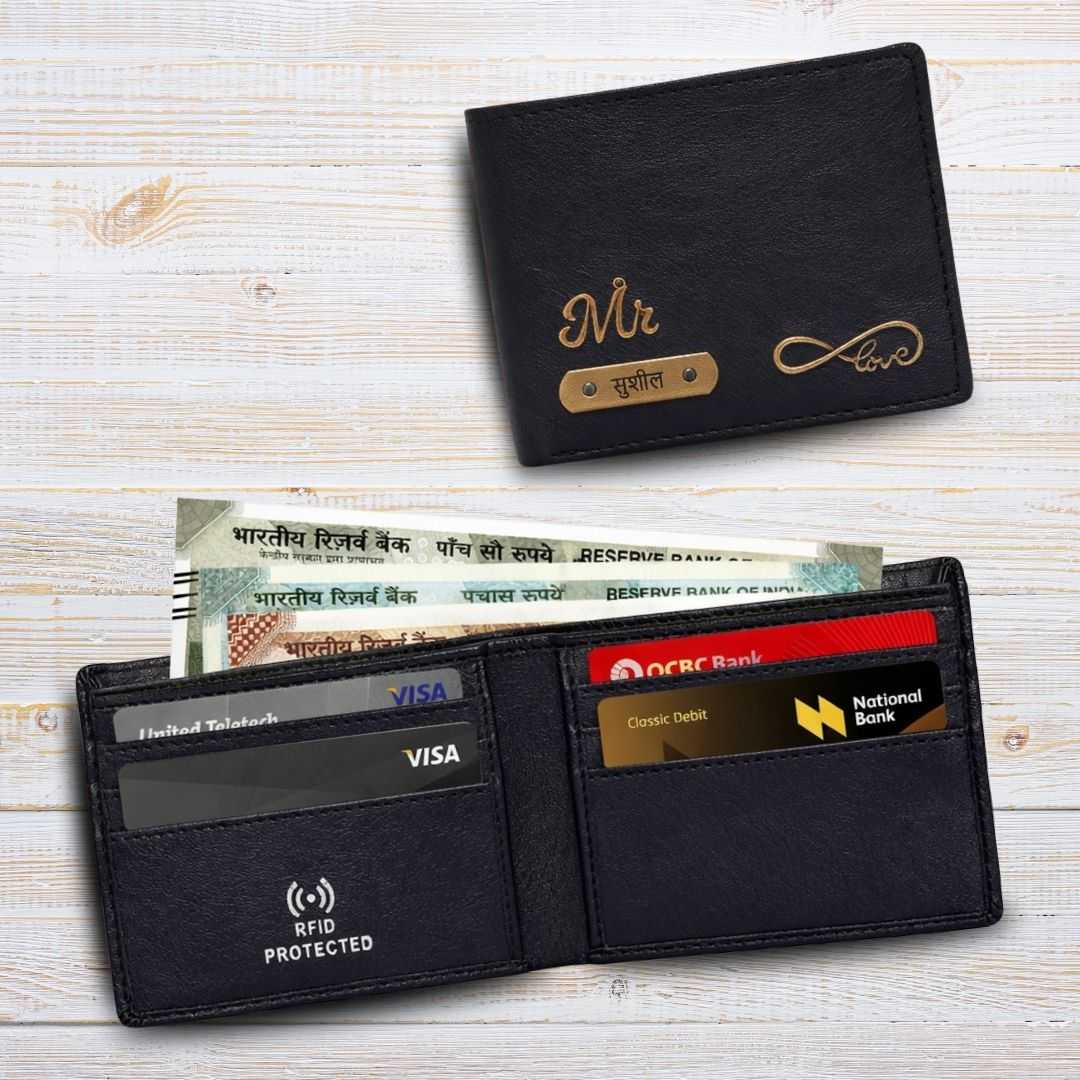 Personalized RFID Protected Vegan Leather for Men Wallet - Black