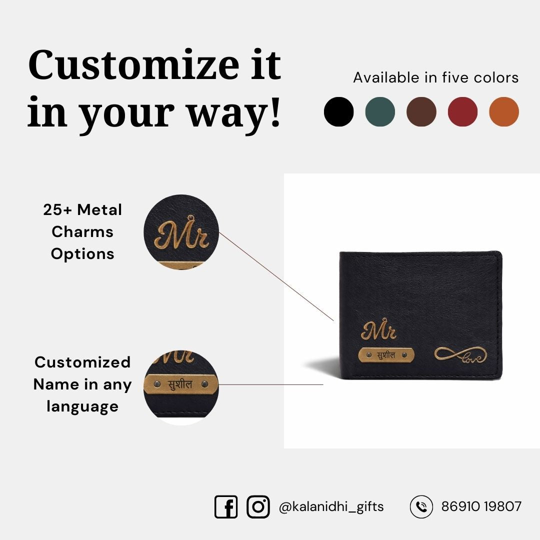 Personalized RFID Protected Vegan Leather for Men Wallet - Black