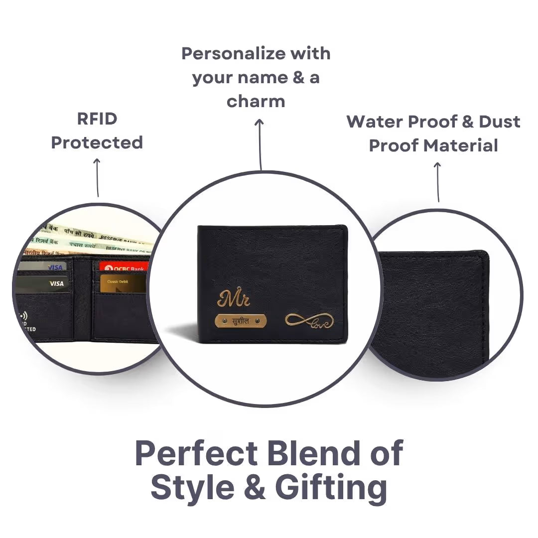 Personalized RFID Protected Vegan Leather for Men Wallet - Black