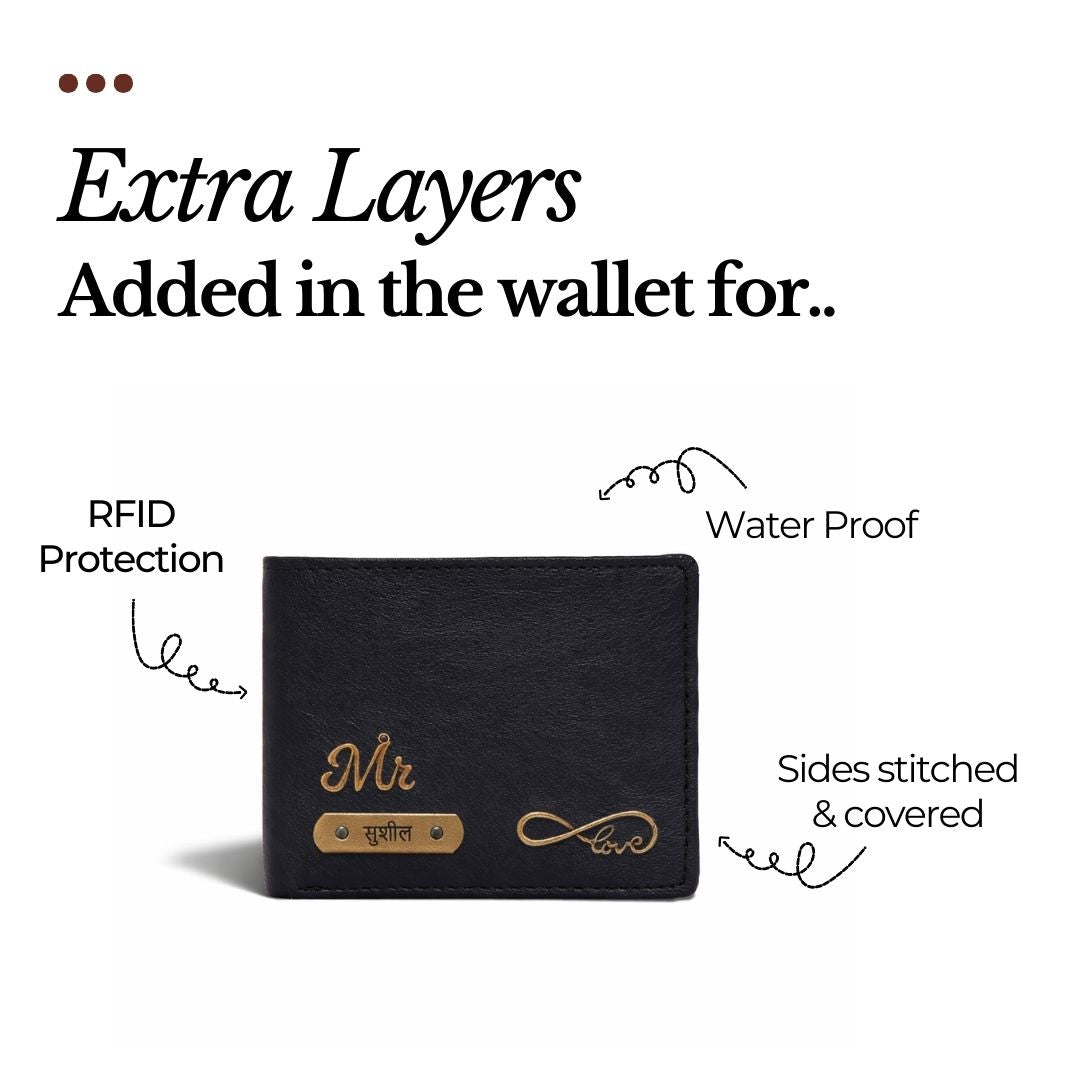 Personalized RFID Protected Vegan Leather for Men Wallet - Black