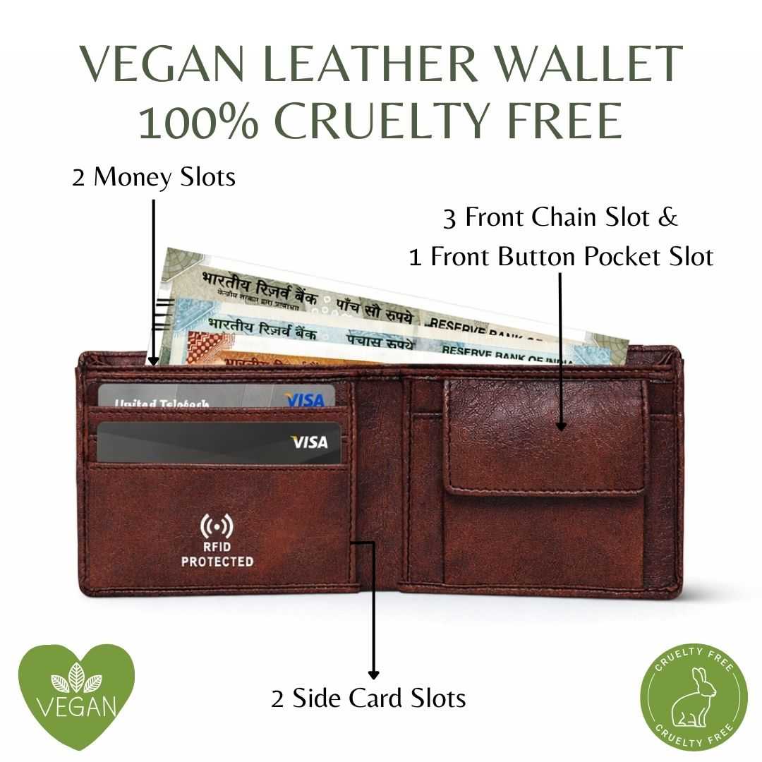 Personalized RFID Protected Vegan Leather Coin Pocket Wallet - Brown