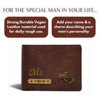 Personalized RFID Protected Vegan Leather Coin Pocket Wallet - Brown
