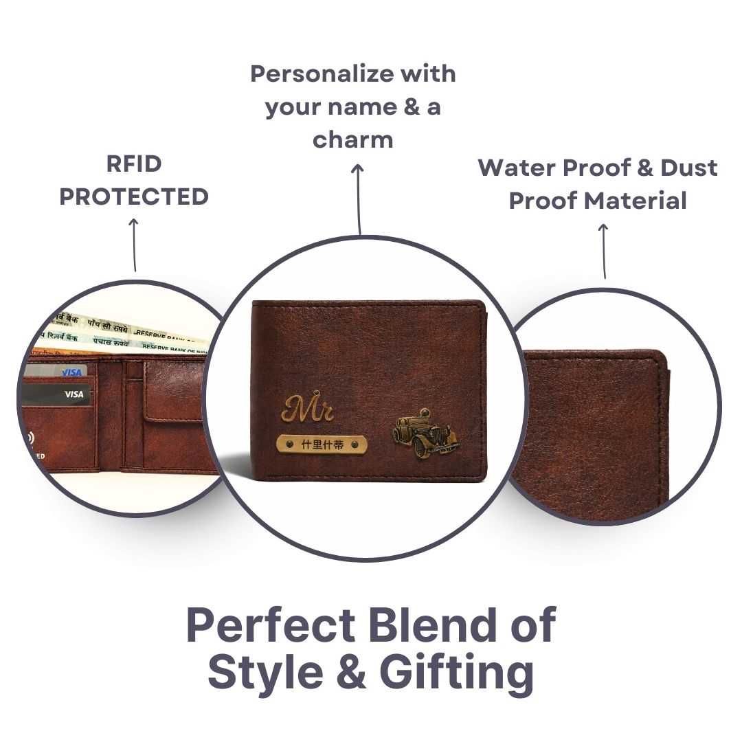 Personalized RFID Protected Vegan Leather Coin Pocket Wallet - Brown