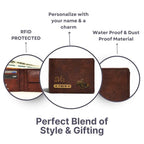 Personalized RFID Protected Vegan Leather Coin Pocket Wallet - Brown