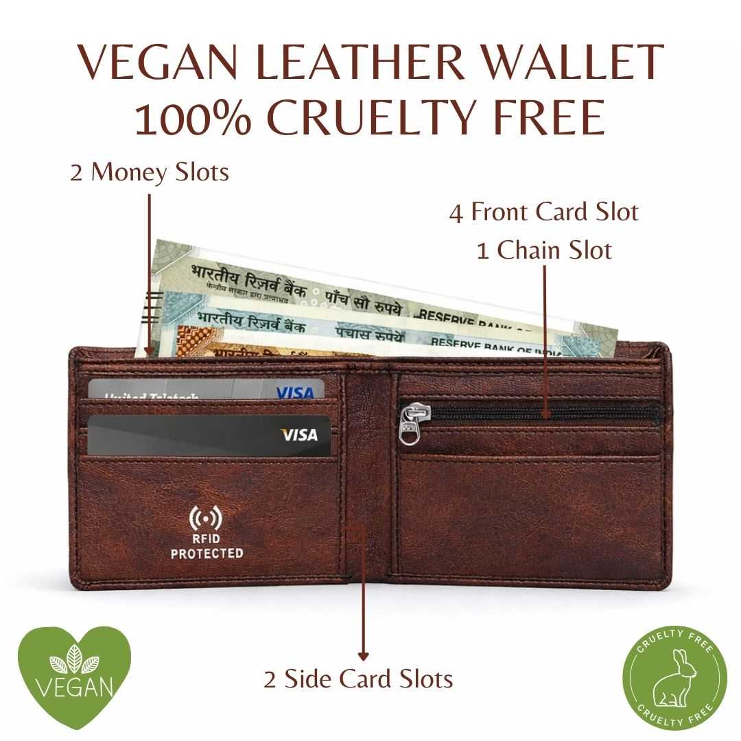 Personalized RFID Protected Chain Wallet with Card Holder - Brown