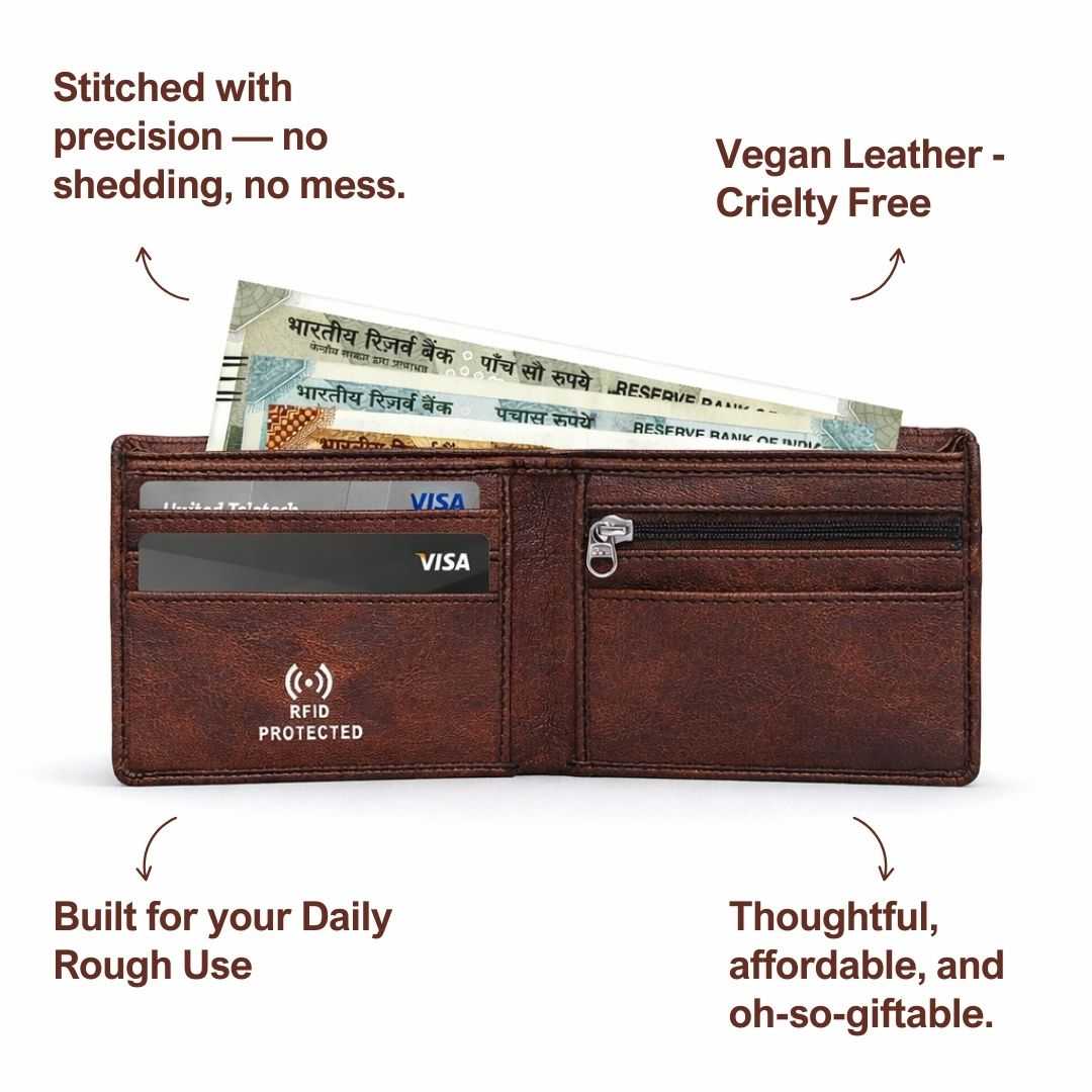 Personalized RFID Protected Chain Wallet with Card Holder - Brown