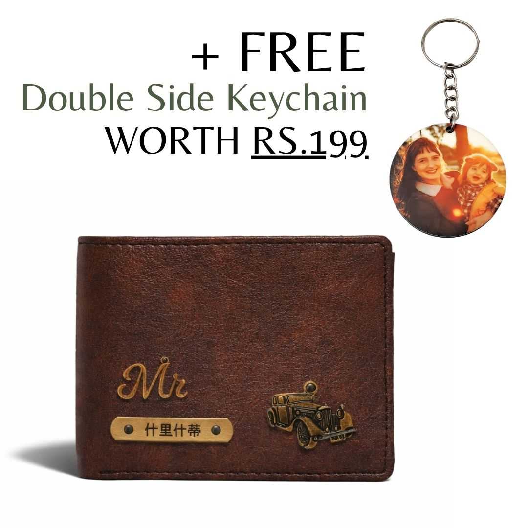 Personalized RFID Protected Vegan Leather for Men Wallet - Brown