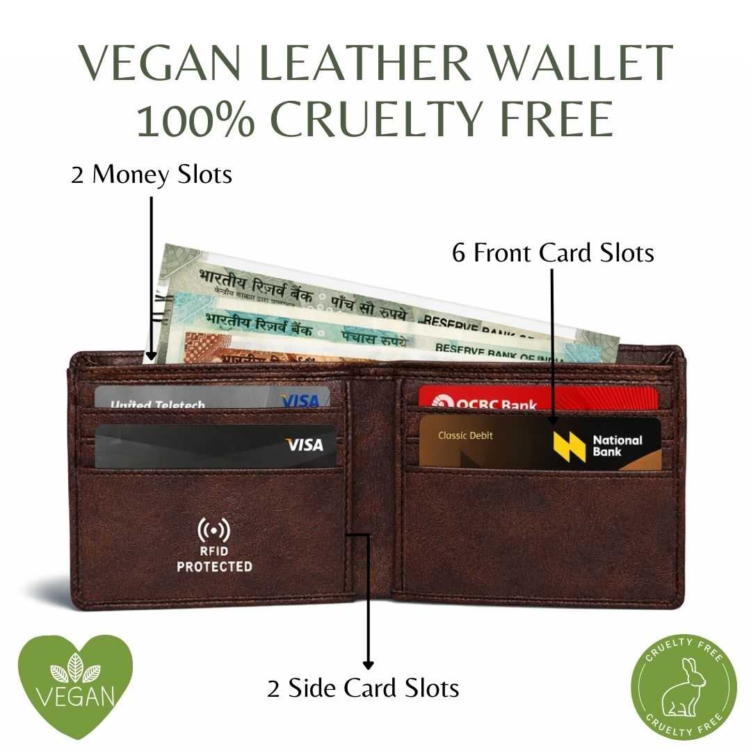 Personalized RFID Protected Vegan Leather for Men Wallet - Brown