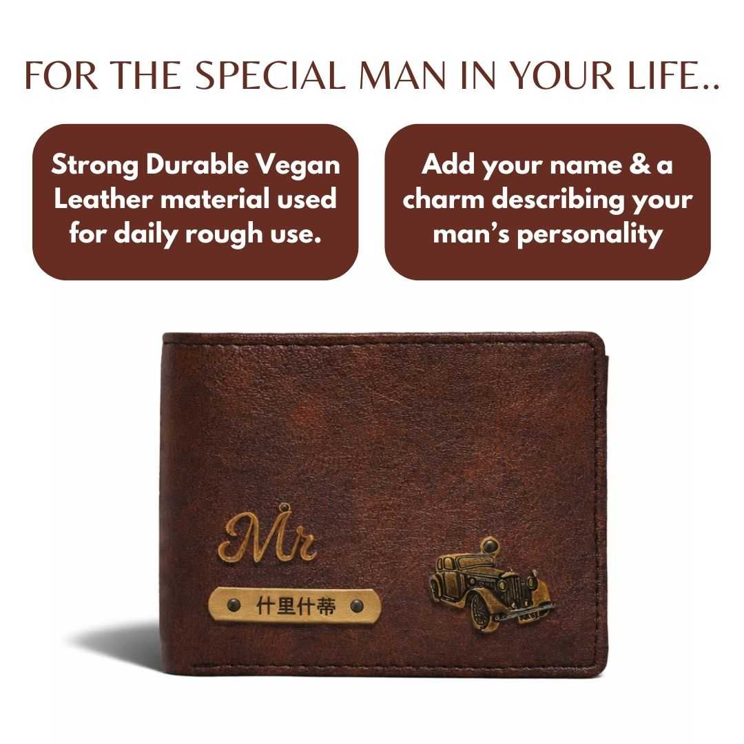Personalized RFID Protected Vegan Leather for Men Wallet - Brown