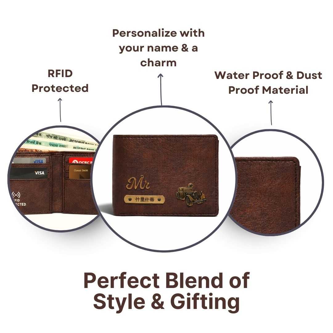 Personalized RFID Protected Vegan Leather for Men Wallet - Brown
