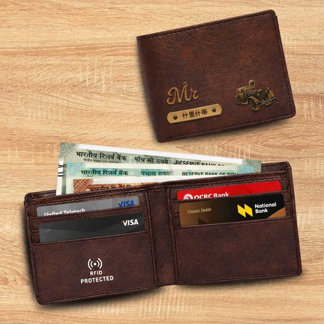 Personalized RFID Protected Vegan Leather for Men Wallet - Brown