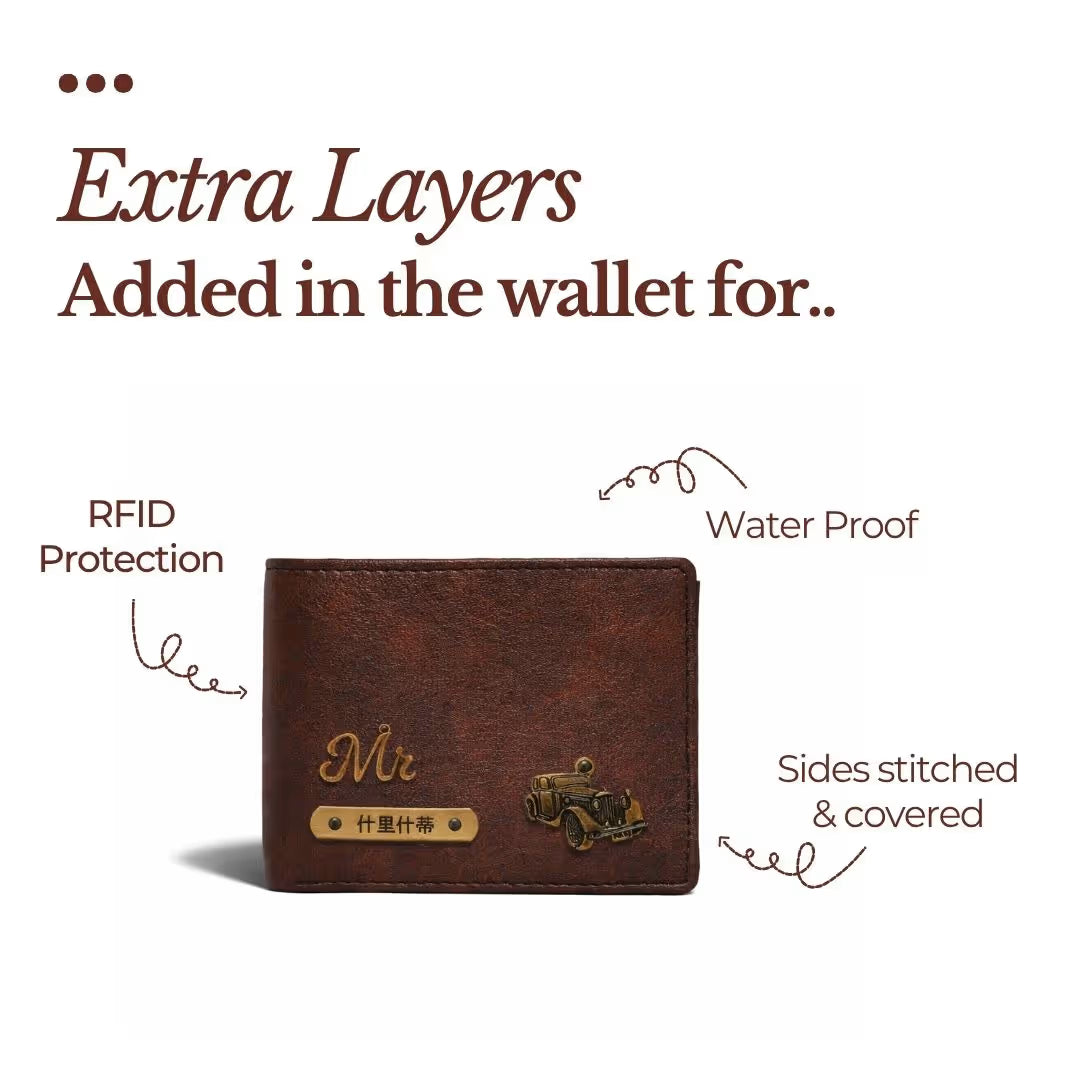 Personalized RFID Protected Vegan Leather for Men Wallet - Brown