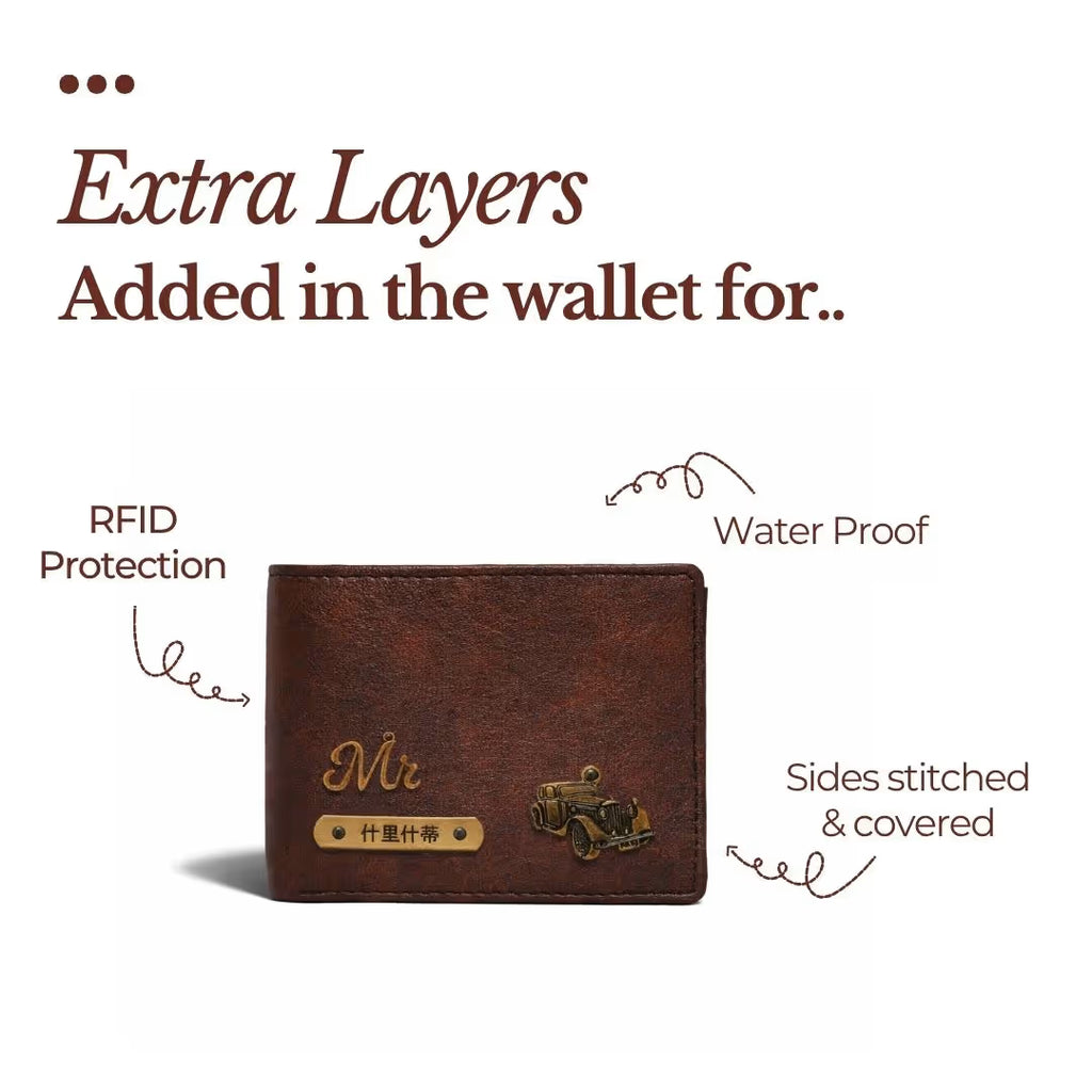 Personalized RFID Protected Vegan Leather for Men Wallet - Brown