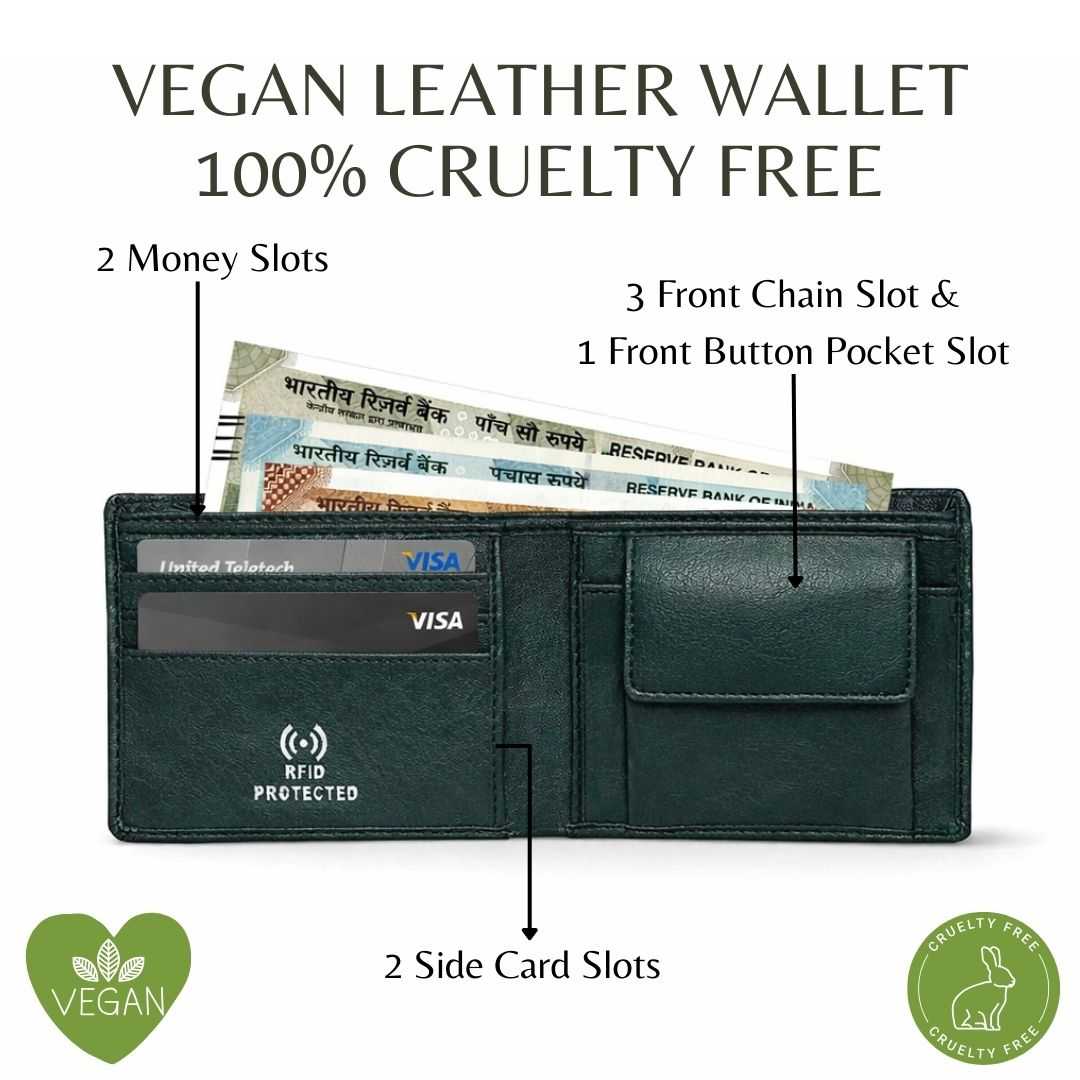 Personalized RFID Protected Vegan Leather Coin Pocket Wallet - Forest Green