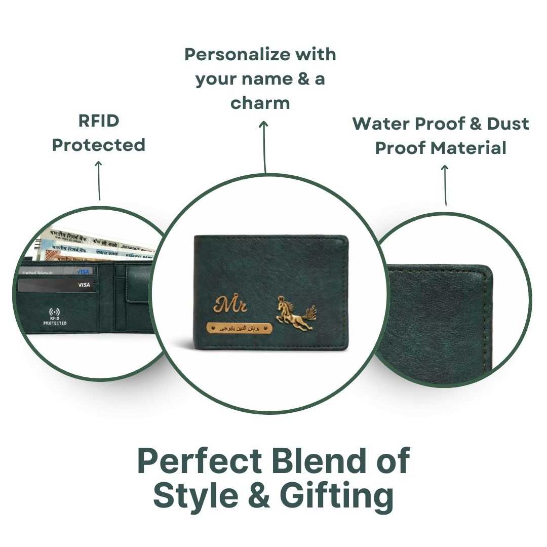 Personalized RFID Protected Vegan Leather Coin Pocket Wallet - Forest Green