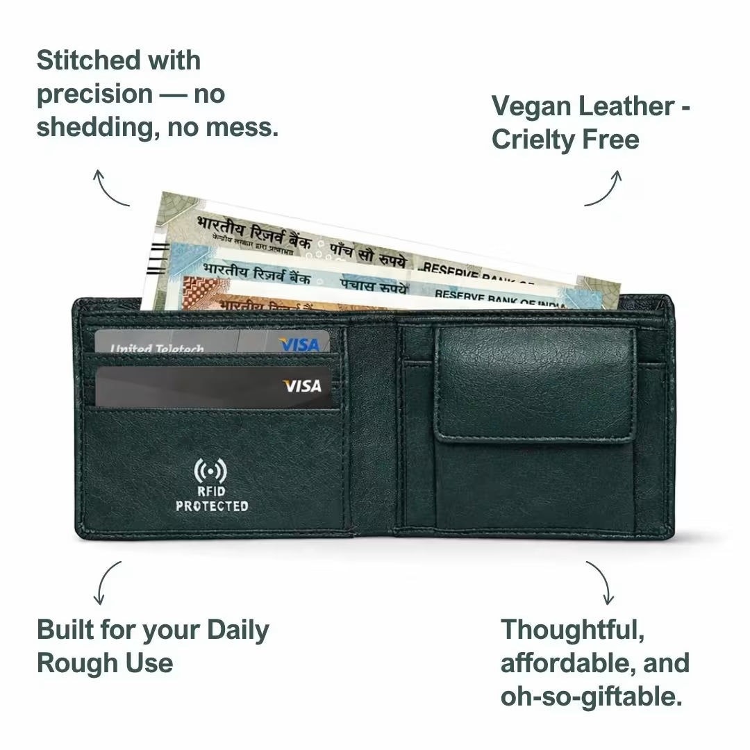Personalized RFID Protected Vegan Leather Coin Pocket Wallet