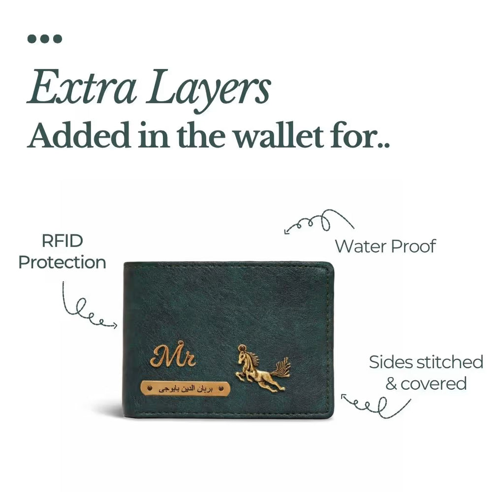 Personalized RFID Protected Vegan Leather Coin Pocket Wallet - Forest Green