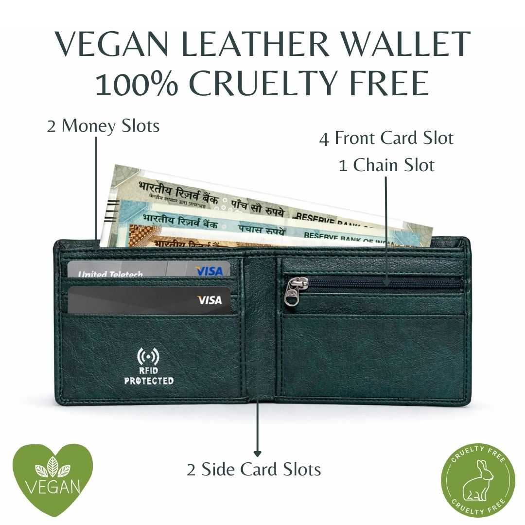 Personalized RFID Protected Chain Wallet with Card Holder - Green