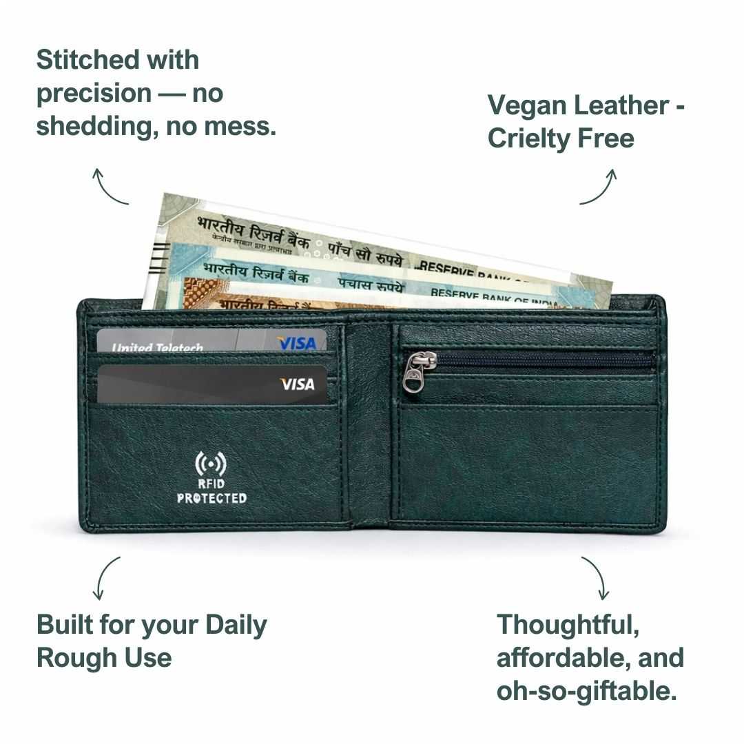Personalized RFID Protected Chain Wallet with Card Holder - Green