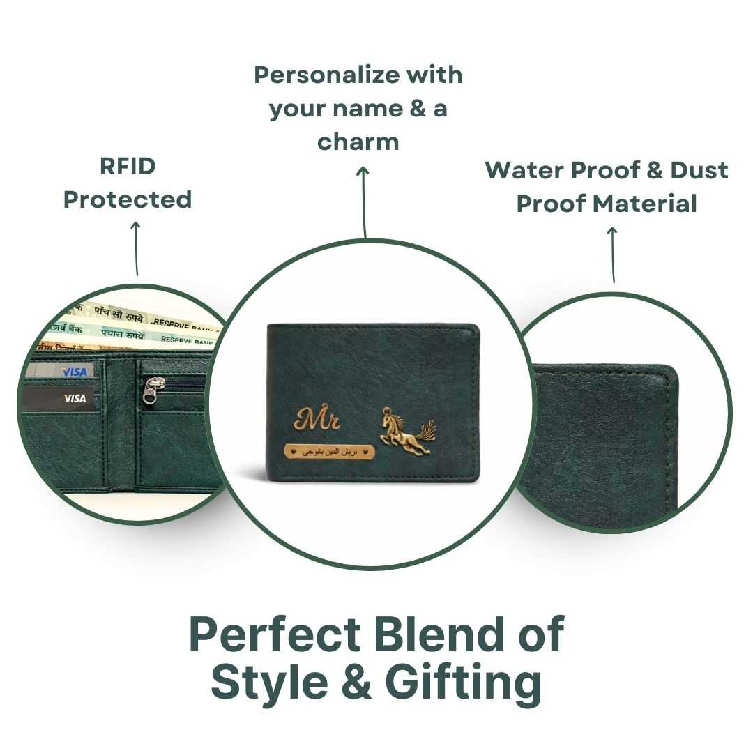 Personalized RFID Protected Chain Wallet with Card Holder - Green