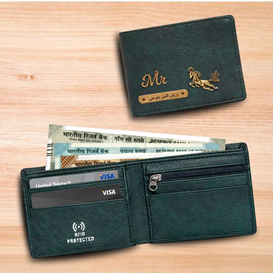 Personalized RFID Protected Chain Wallet with Card Holder - Green