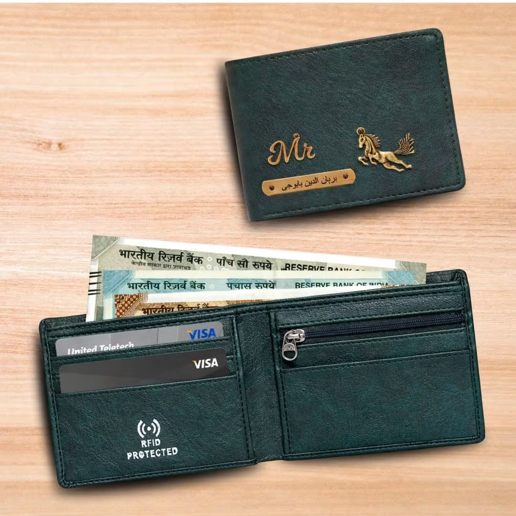 Personalized RFID Protected Chain Wallet with Card Holder - Green