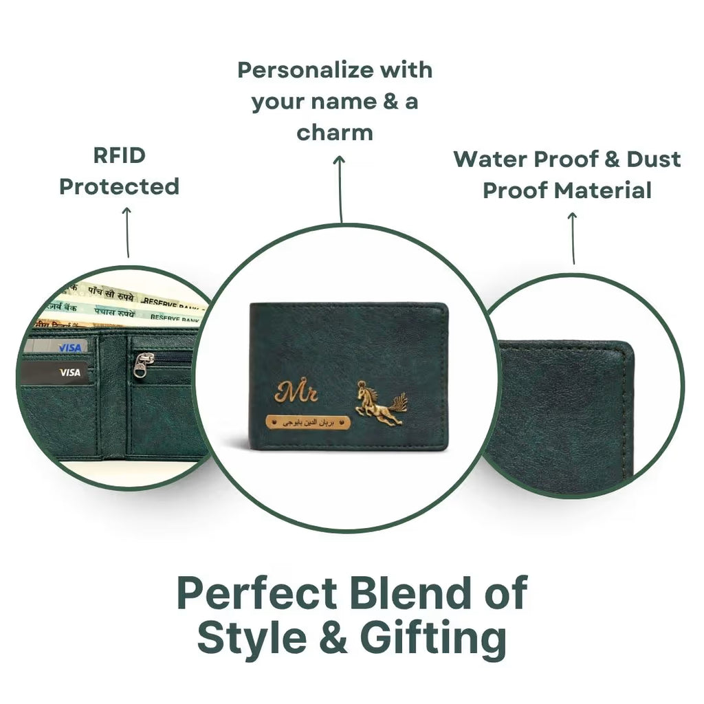 Personalized RFID Protected Chain Wallet with Card Holder - Green