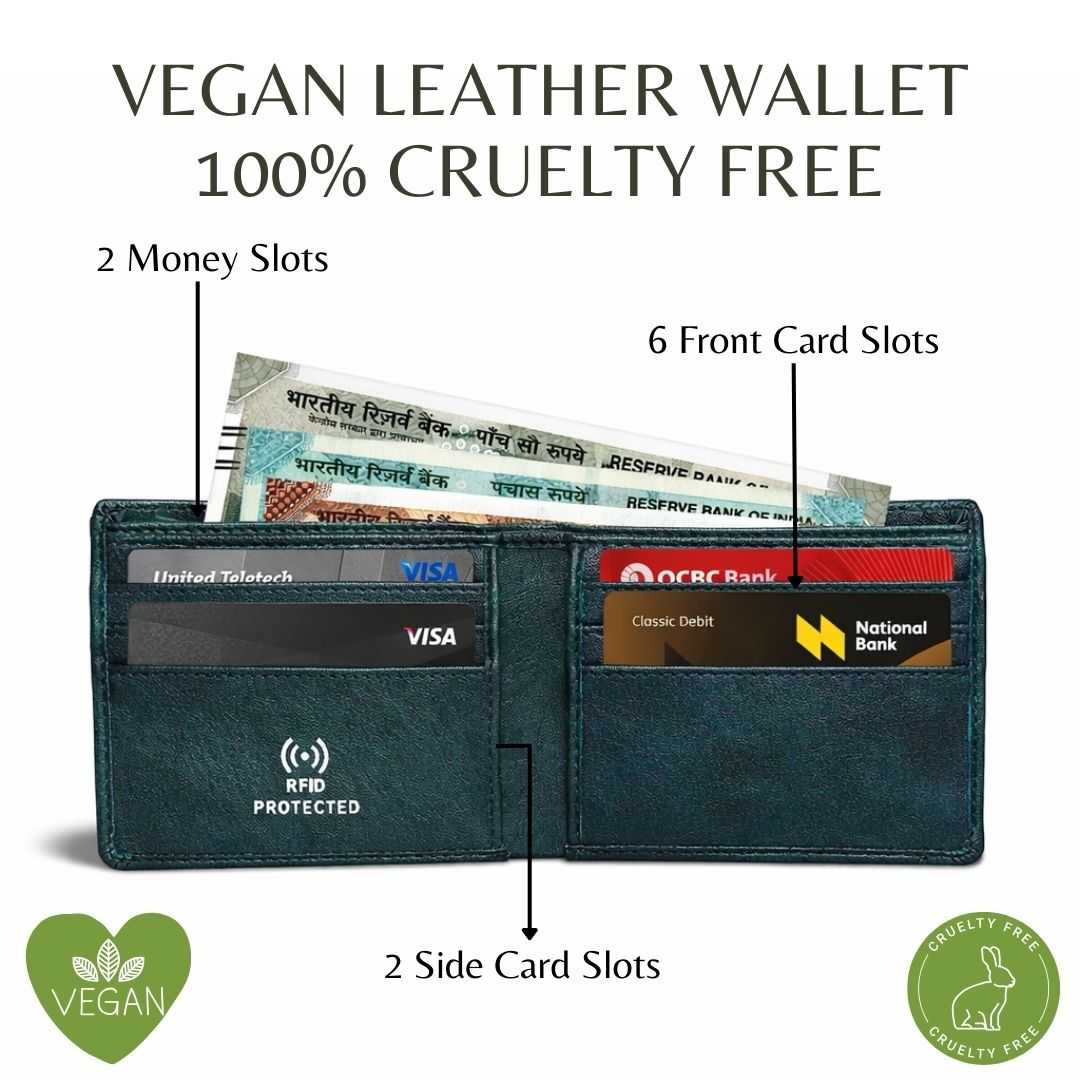 Personalized RFID Protected Vegan Leather for Men Wallet - Green