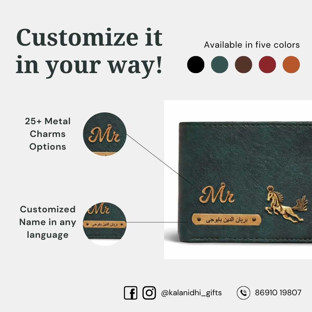 Personalized RFID Protected Vegan Leather for Men Wallet - Green