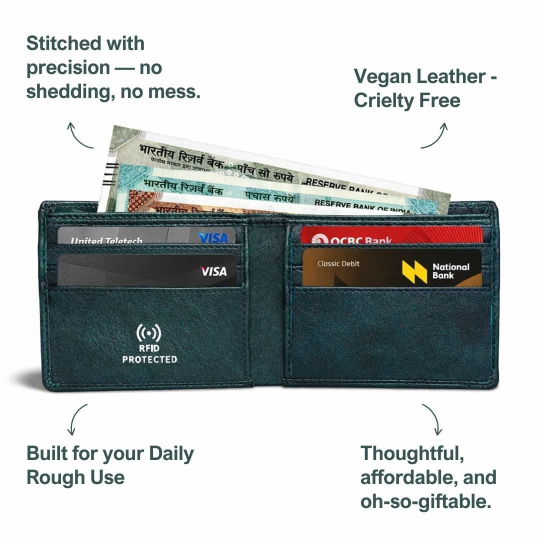 Personalized RFID Protected Vegan Leather for Men Wallet - Green