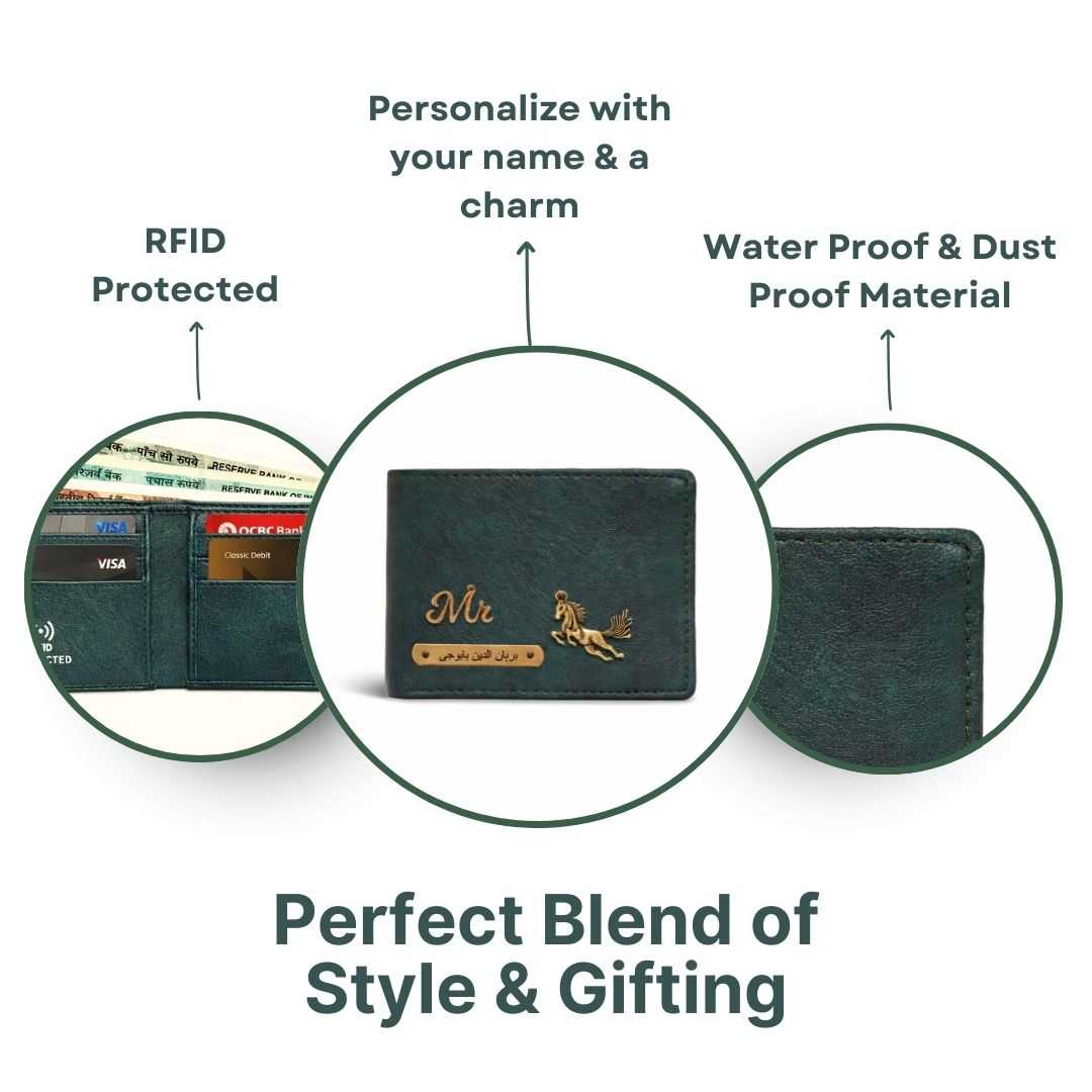 Personalized RFID Protected Vegan Leather for Men Wallet - Green