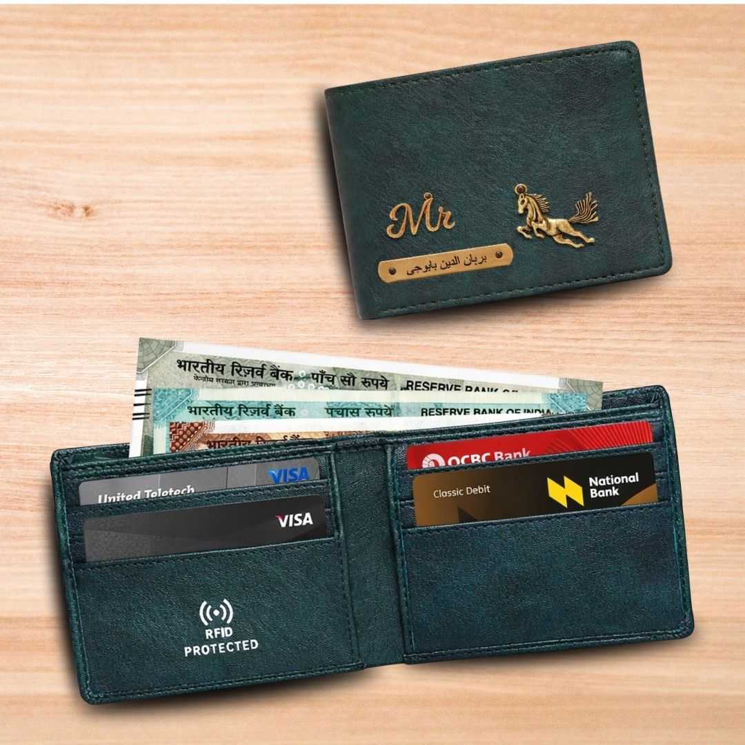 Personalized RFID Protected Vegan Leather for Men Wallet - Green