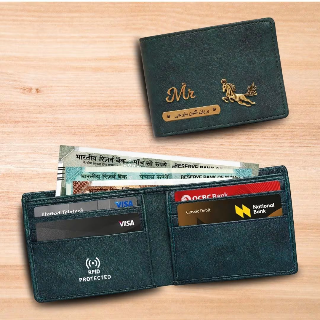 Personalized RFID Protected Vegan Leather for Men Wallet - Green