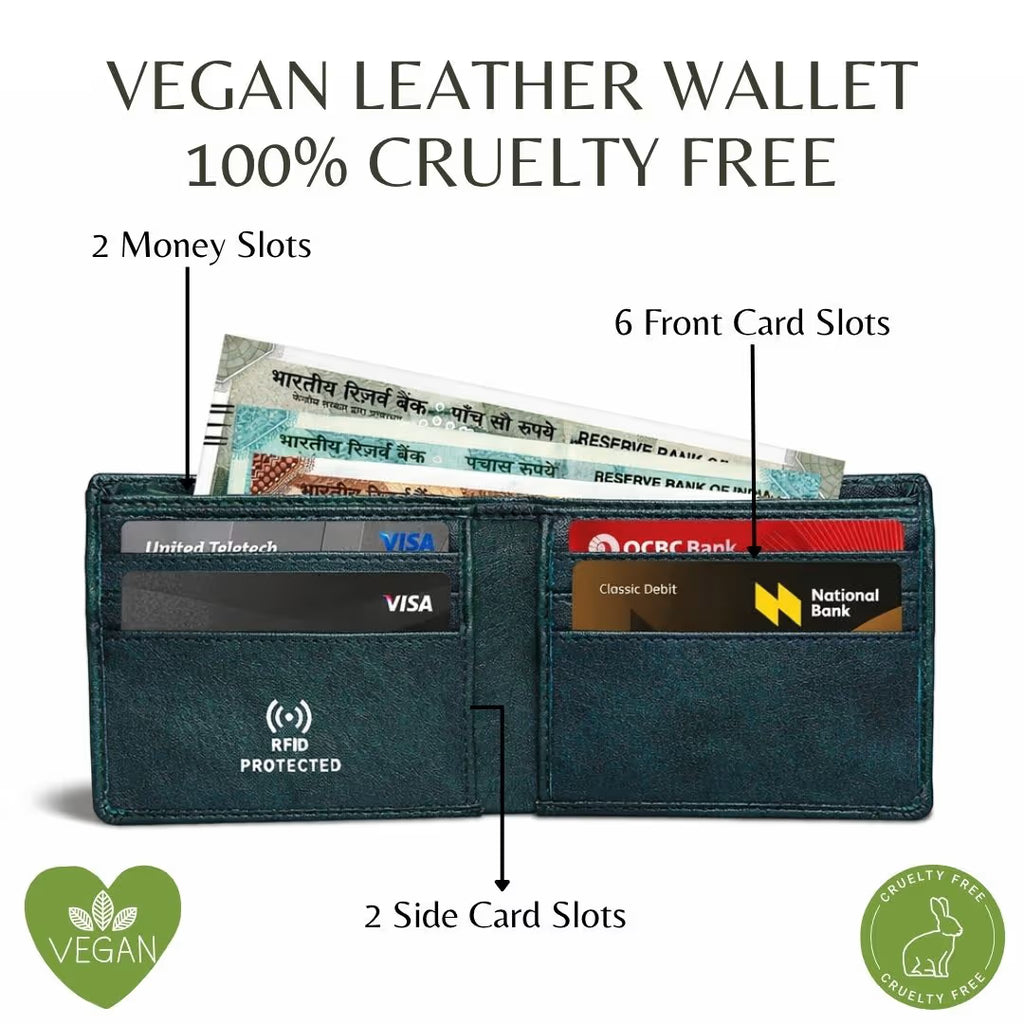 Personalized RFID Protected Vegan Leather for Men Wallet - Green