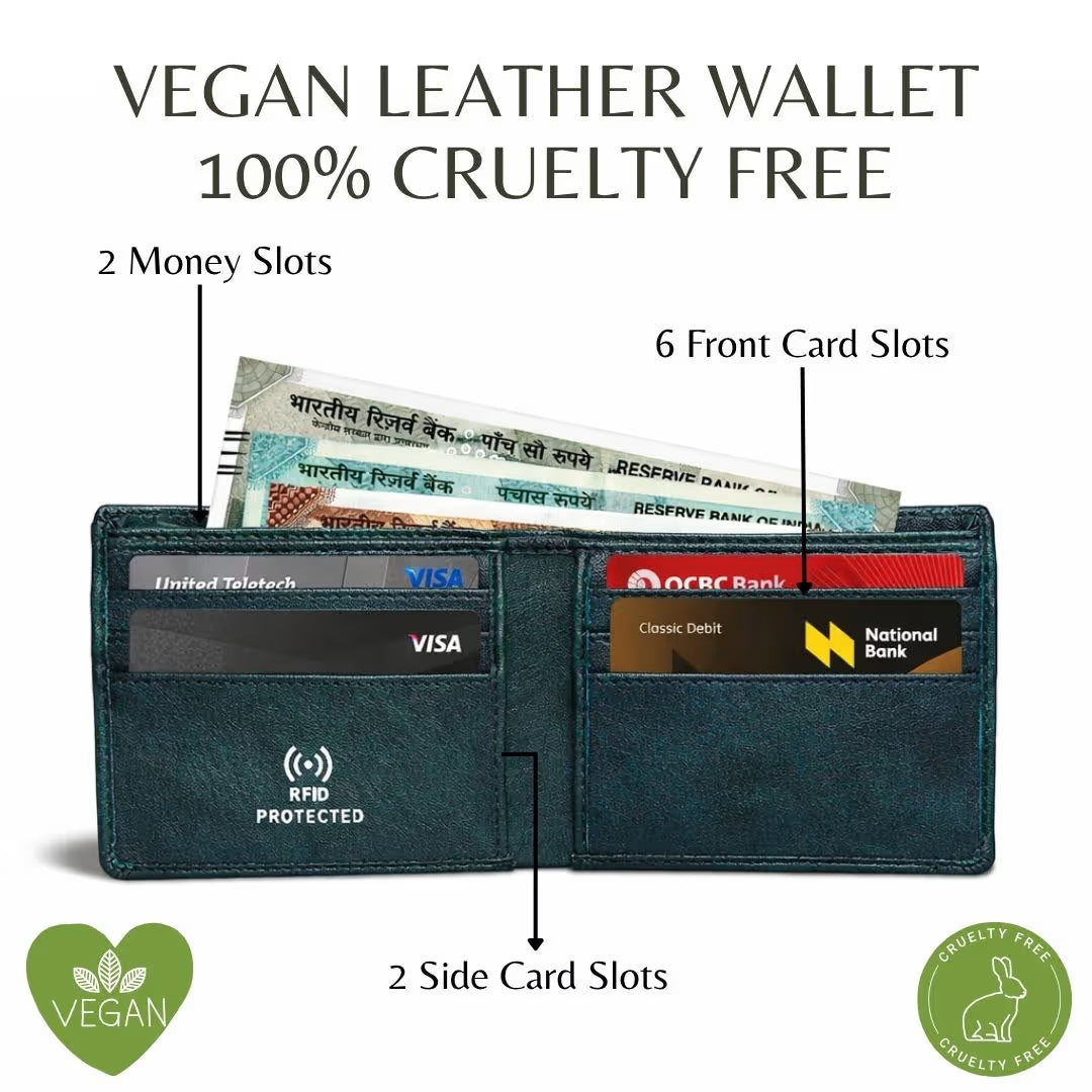 Personalized RFID Protected Vegan Leather for Men Wallet - Green