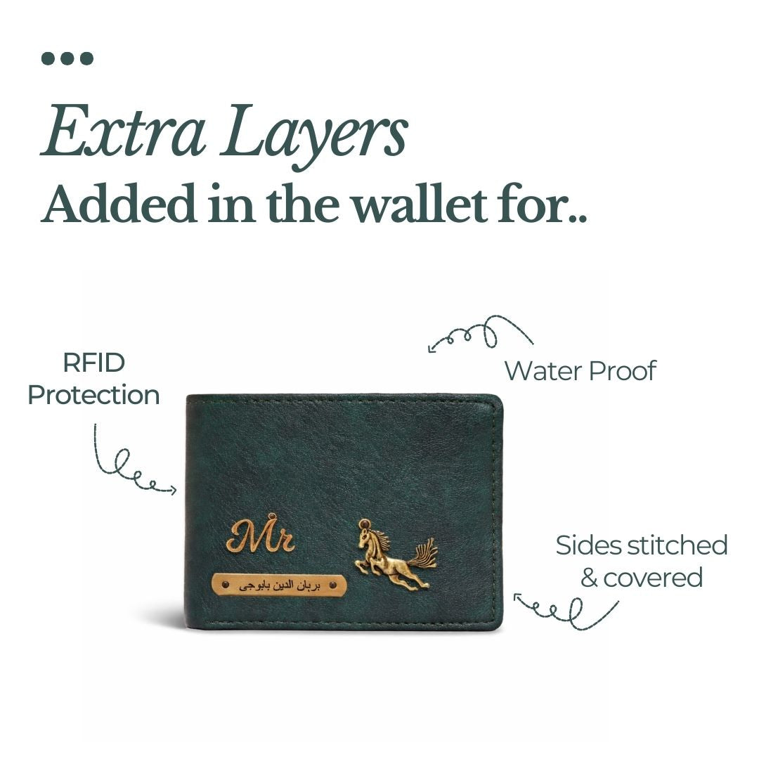Personalized RFID Protected Vegan Leather for Men Wallet - Green