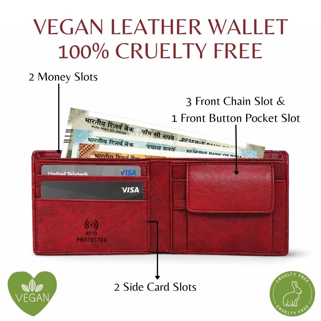 Personalized RFID Protected Vegan Leather Coin Pocket Wallet - Maroon