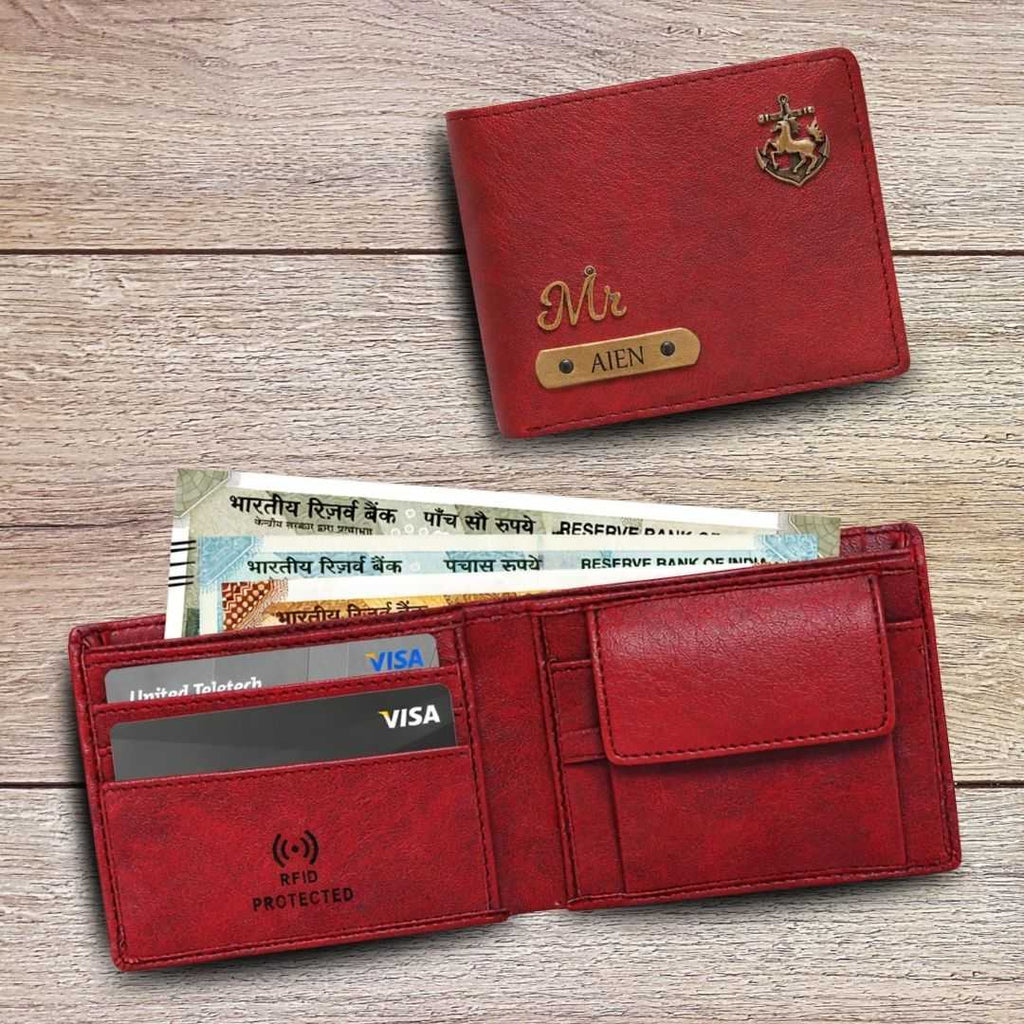 Personalized RFID Protected Vegan Leather Coin Pocket Wallet - Maroon