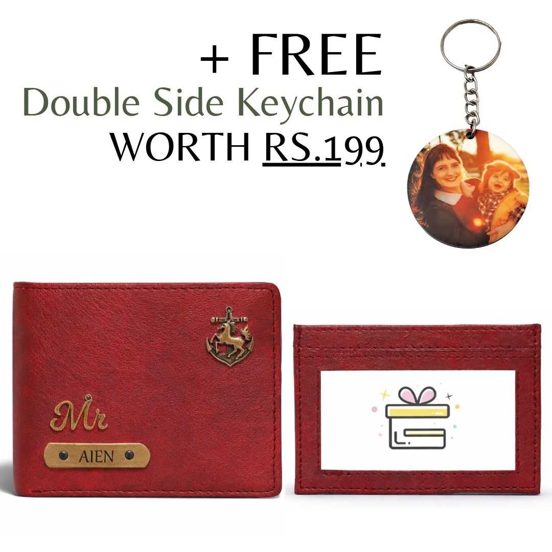 Personalized RFID Protected Chain Wallet with Card Holder - Maroon