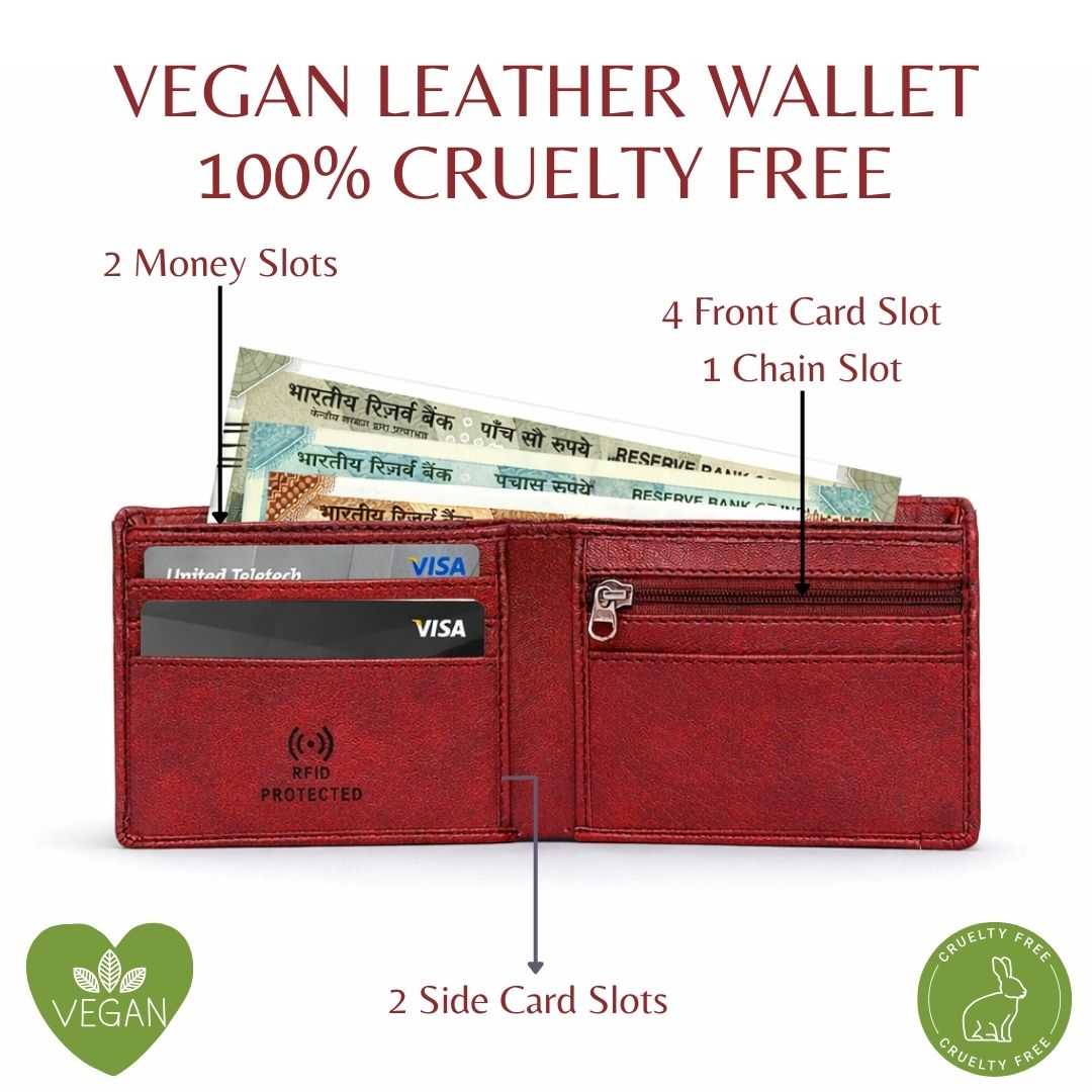 Personalized RFID Protected Chain Wallet with Card Holder - Maroon