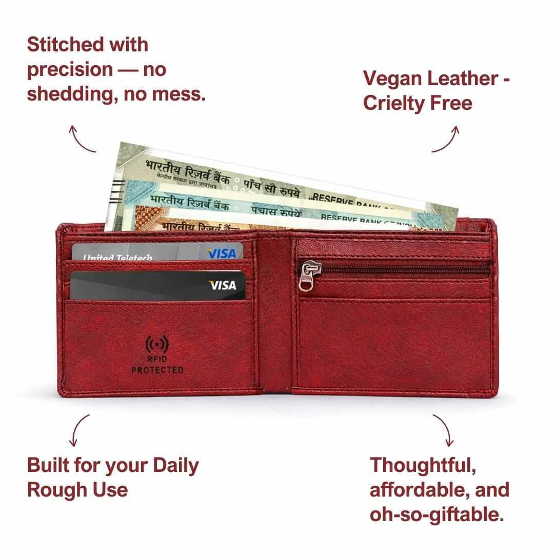 Personalized RFID Protected Chain Wallet with Card Holder - Maroon